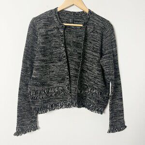 Tahari Black White Open Front Cropped Cardigan Sweater